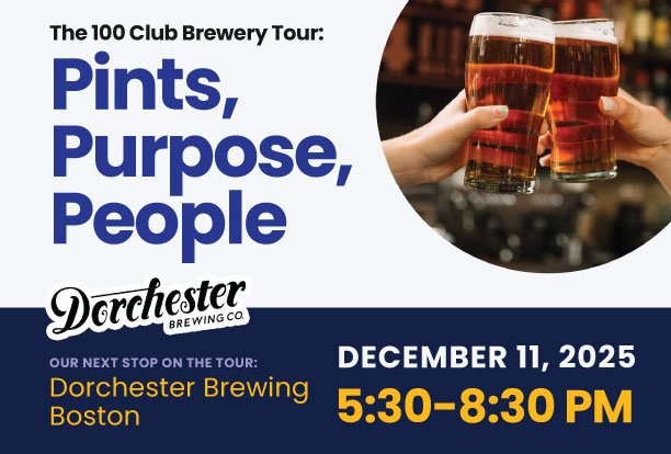 100 Club Brewery Tour Graphic that has been cropped to only show the title, date, and times.